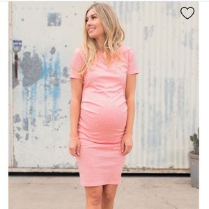 Coral short sleeve fitted maternity dress